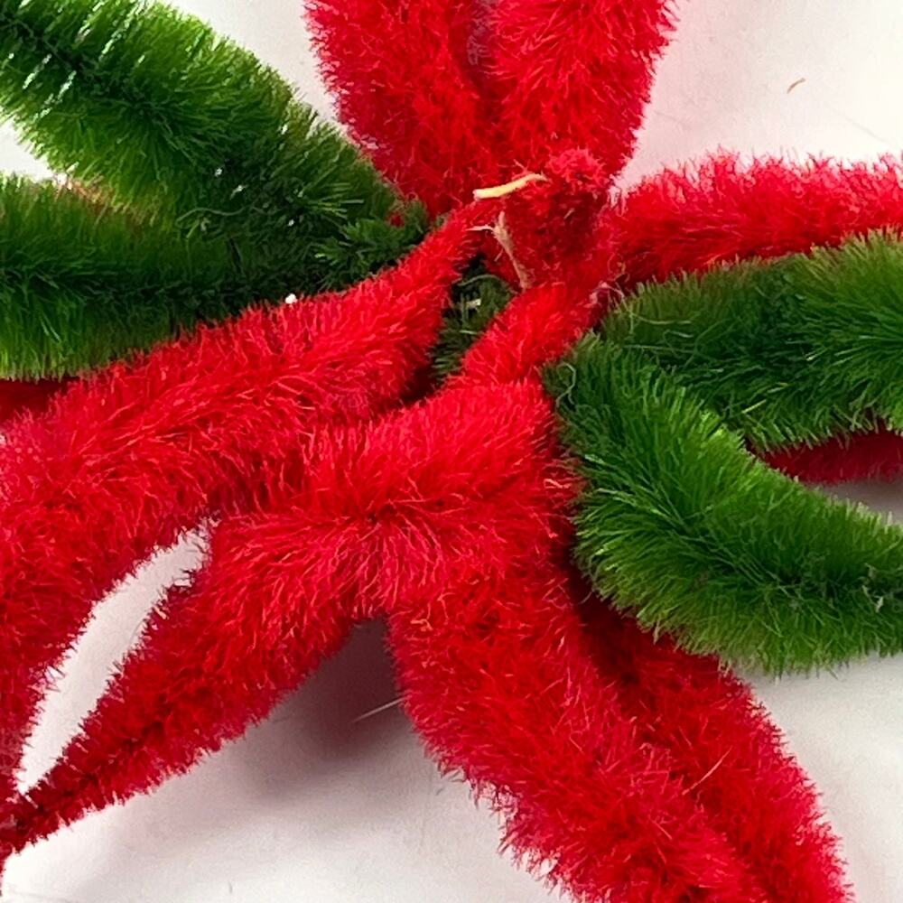 Vtg Mid‑Century Chenille Pipe Cleaner Poinsettia Elf Figurine Set Christmas - Picture 4 of 7